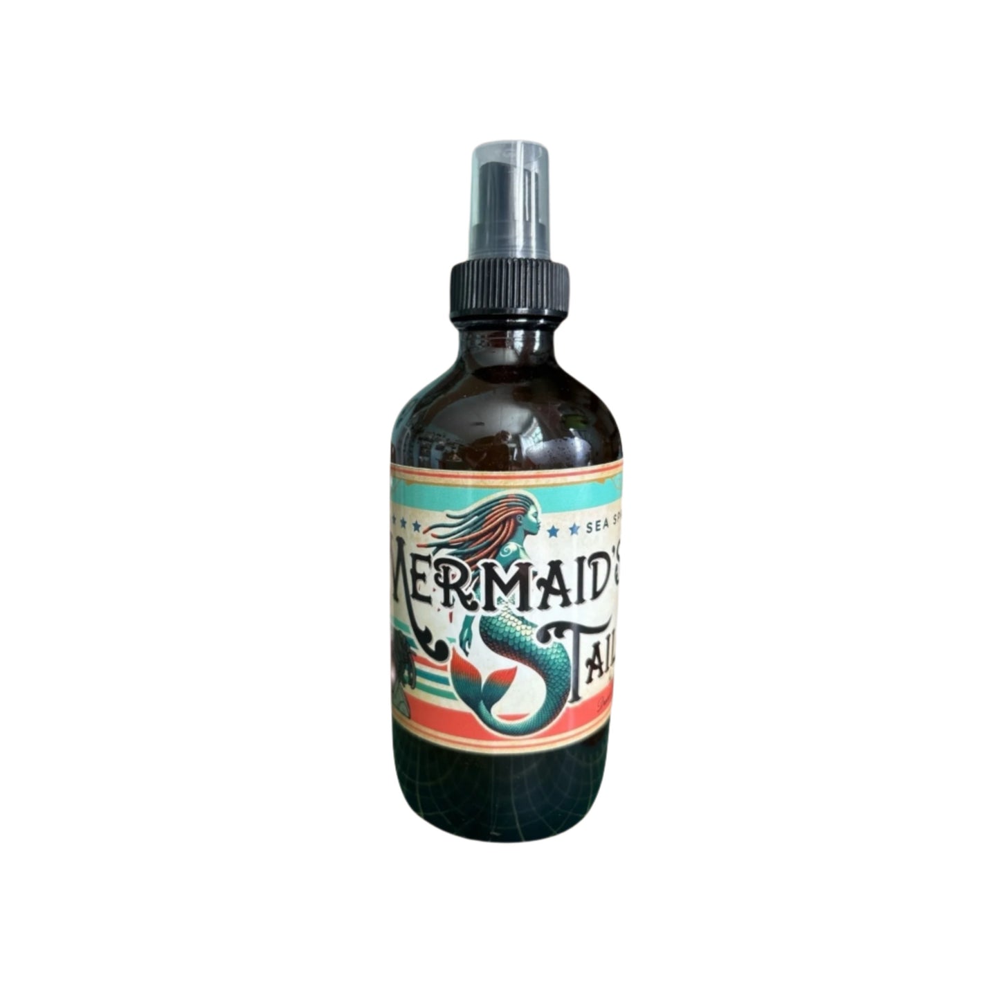 Bottle of 'Mermaid's Tail' spray on a beige background