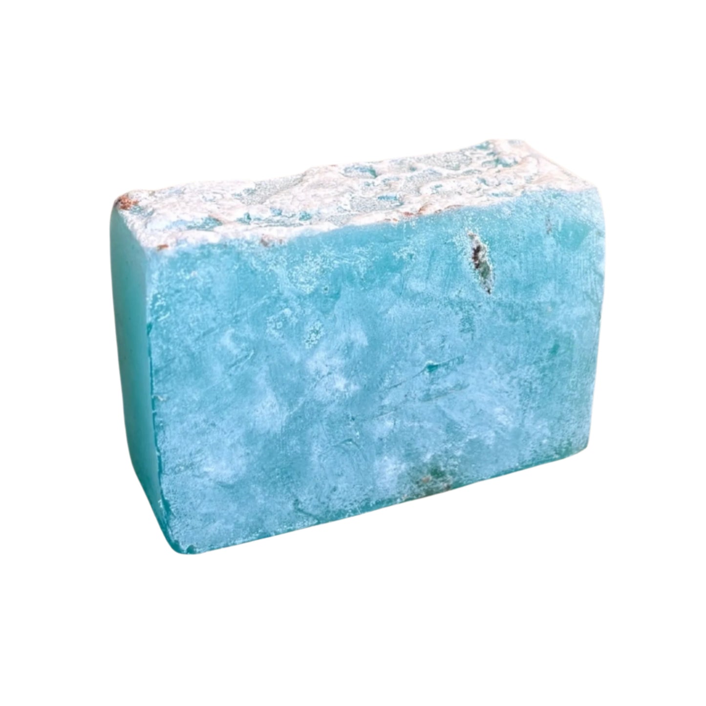 Blue shampoo/soap bar on a white background