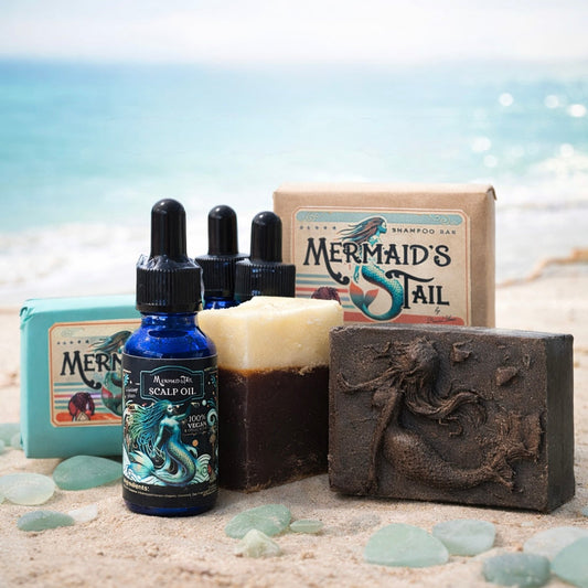 Scalp oil, dread shampoos on the beach