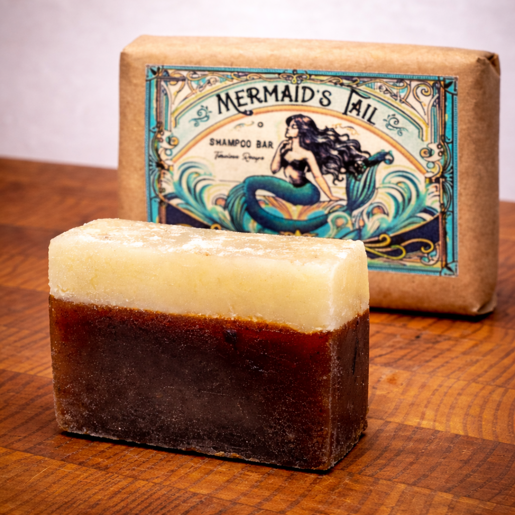 Clarifying shampoo two tone on wooden board