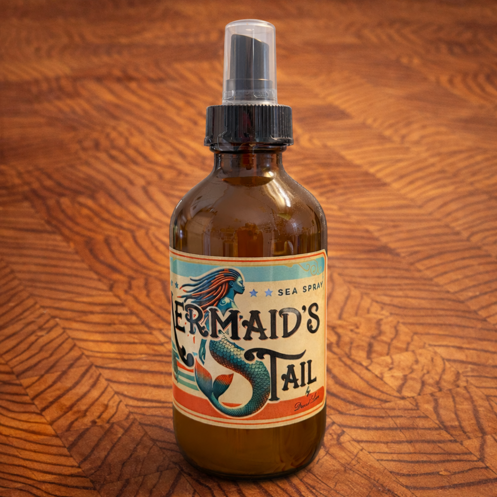 Bottle of sea spray on a wooden surface