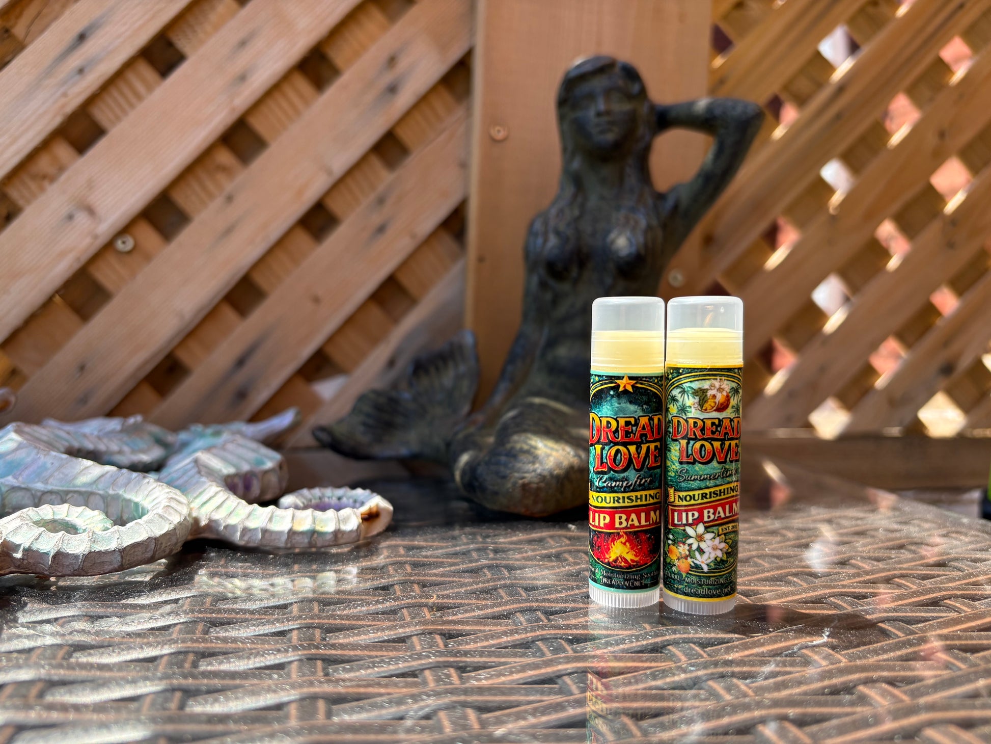  Two Dread Love Nourishing Lip Balm tubes — Toasted Marshmallow and Creamsicle — side by side 