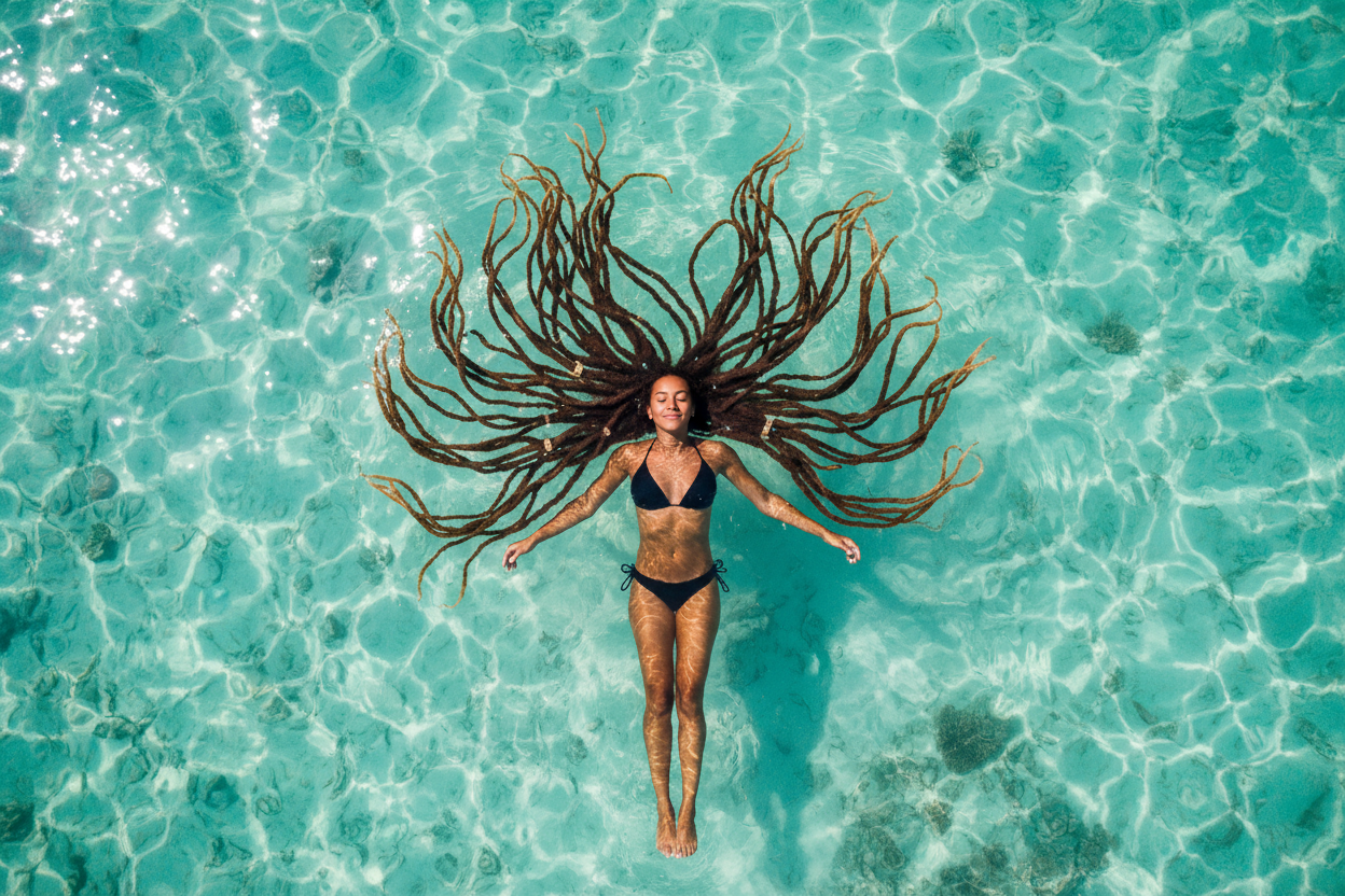 Julie from Dread Love with her dreadlocks floating