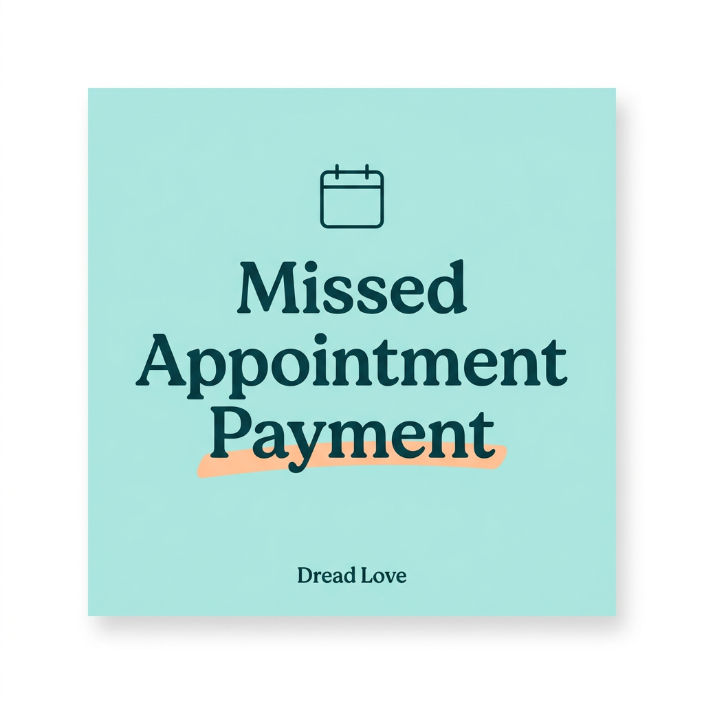 Aqua and peach Dread Love missed-appointment payment graphic